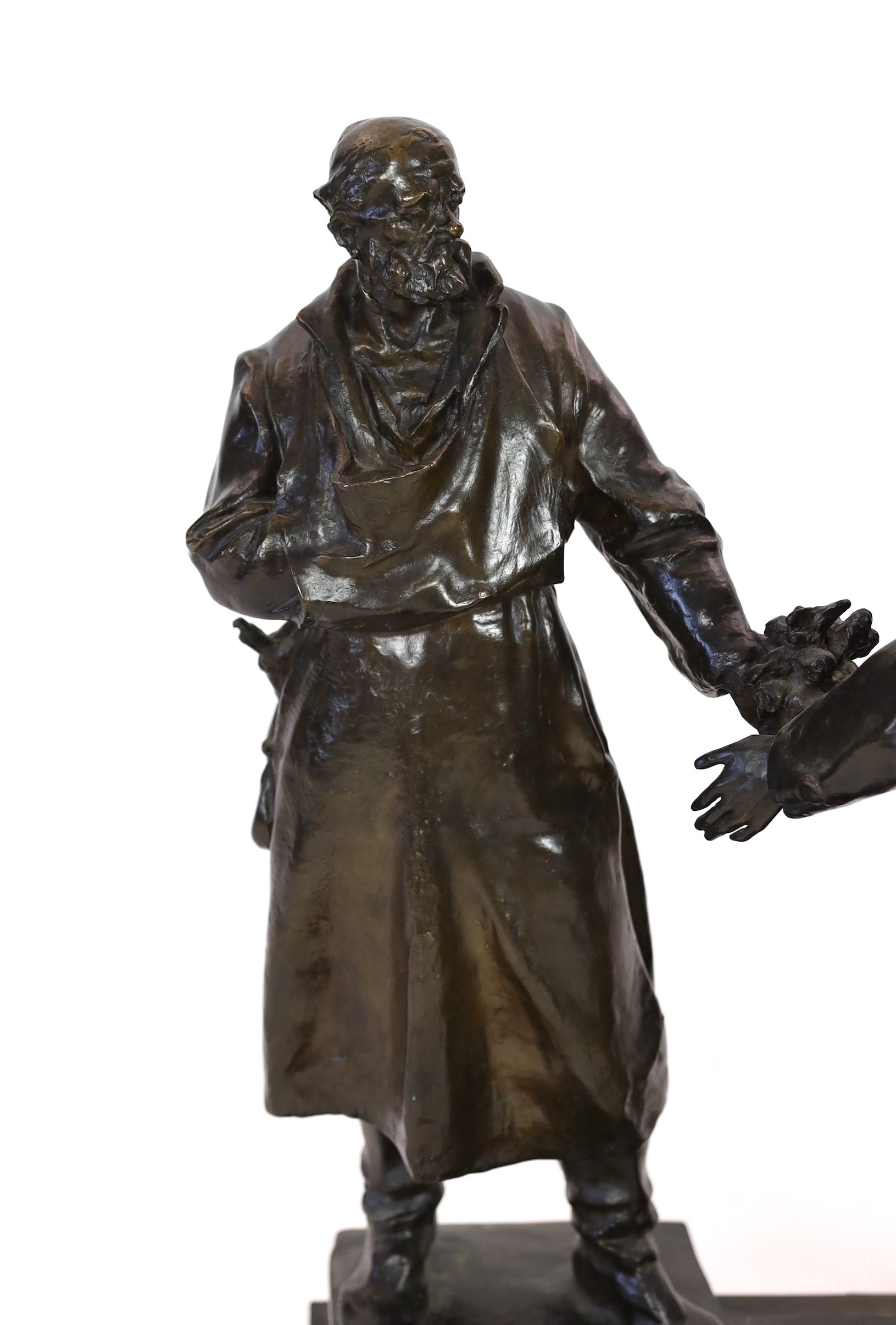 Ladislav Jan Šaloun (Czech, 1870-1946) a large bronze group of a dignitary greeting two men, early 20th century, 72cm high, 64.5cm wide